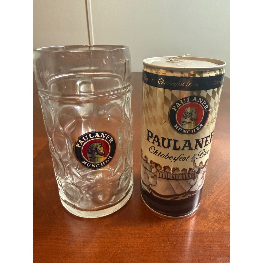 Paulaner Munchen Oktoberfest Glass Dimpled Mug empty Tin Set Munich